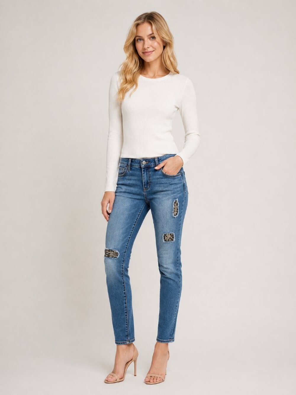 2/$30 White House Black Market Classic Mid-rise Slim Patched Jeans 0 #A0753